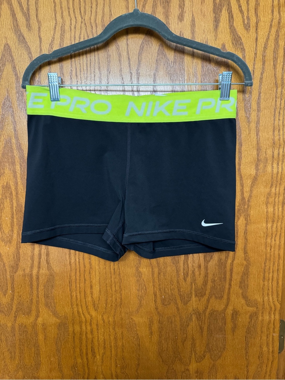 Nike Black Compression Shorts with Neon Yellow Waistband